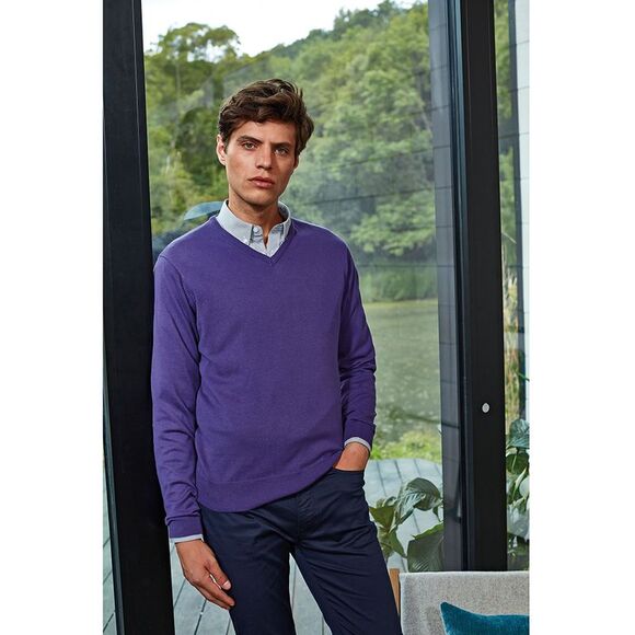Premier Mens V-Neck Knitted Sweater Sweatshirt Workwear Sizes XS-4XL / Purple - Picture 3 of 6